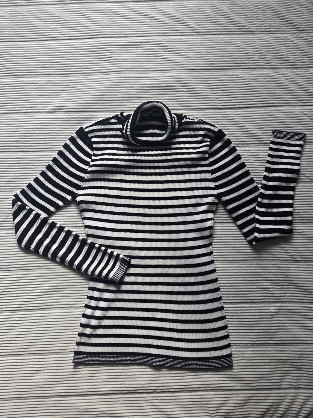 Premise Black & White Striped Turtleneck Sweater